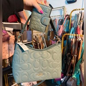 Coach Light Blue Embossed Shoulder Bag